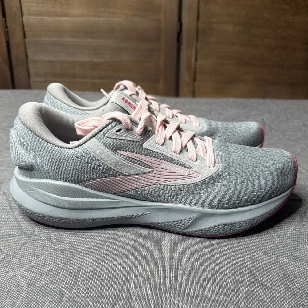 Brooks Shoes Womens 9.5 Adrenaline GTS 24 Grey Pink Narrow 2A Running Sneakers